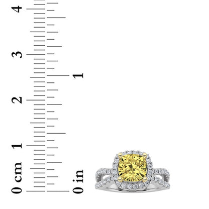 2.25Cttw Elongated Cushion Shaped Yellow Lab Grown Diamond (F/VS) Engagement Ring 14K Gold