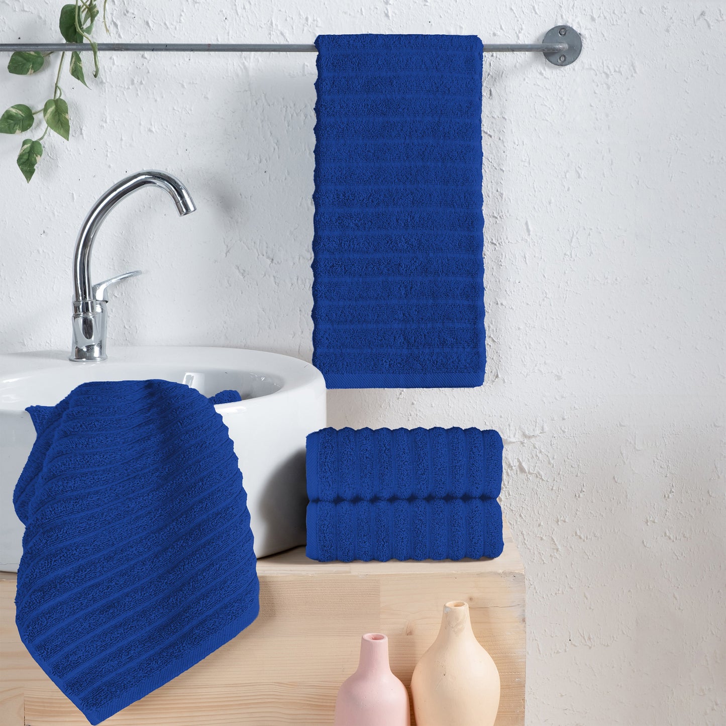 Elegant Comfort 4-Pack Premium Turkish Cotton Corduroy Stripe Hand Towel Set, 16 x 28 inch