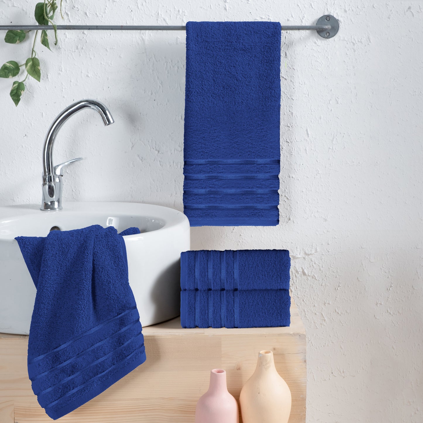 Elegant Comfort 4-Pack Turkish Cotton 4 Lines Stripe Hand Towel Set, 16 x 28 inch