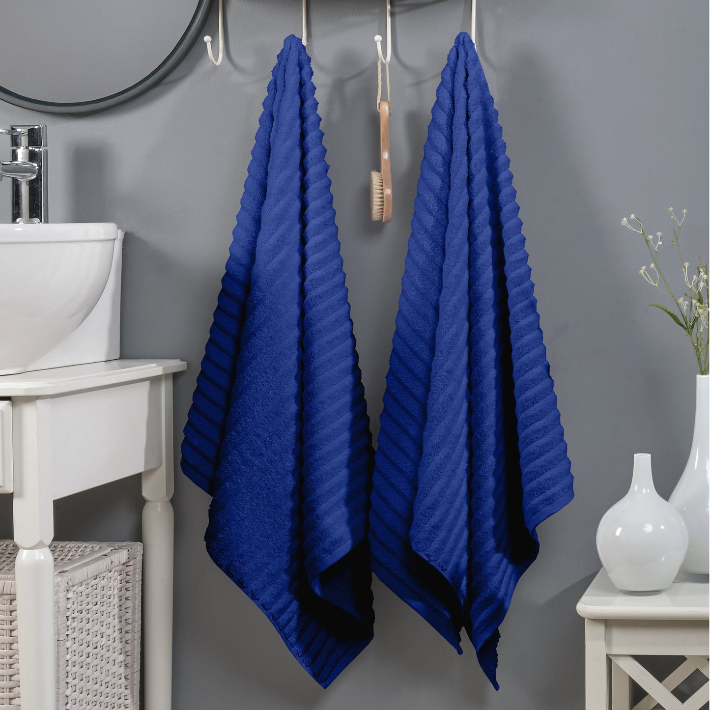 Elegant Comfort 2-Pack Premium Turkish Cotton Corduroy Stripe Bath Towel Set, 27 x 54 inch