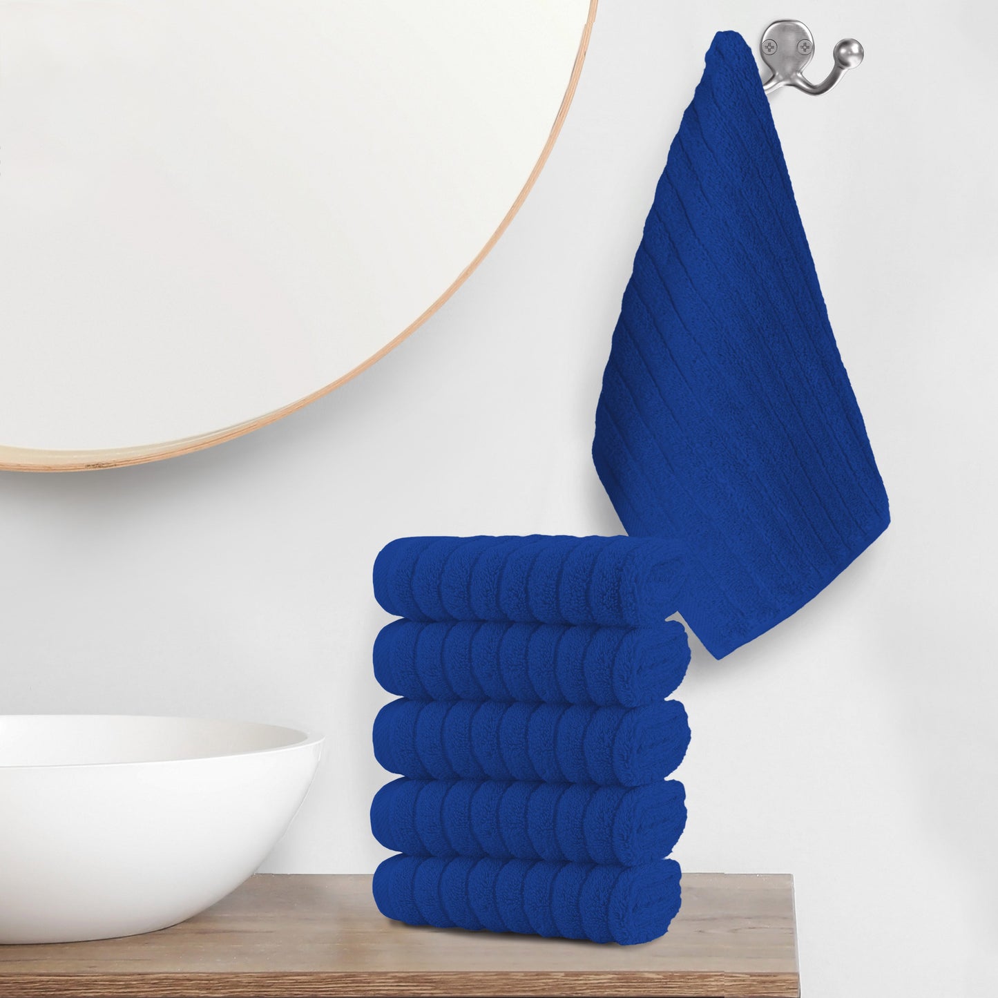 Elegant Comfort 6-Pack Premium Turkish Cotton Corduroy Stripe Washcloths Set, 13 x 13 inch