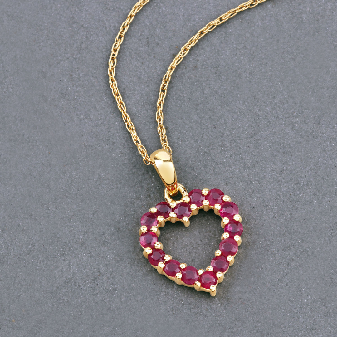 10K Yellow Gold Ruby Heart Necklace