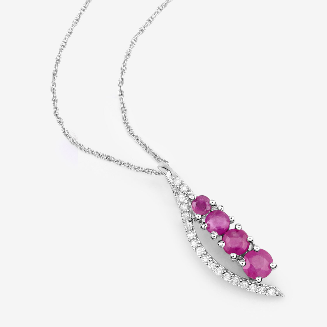 14K White Gold Ruby Diamond Necklace