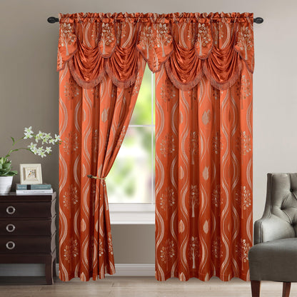 Elegant Comfort Set of 2 Aurora Curtain Panels- Attached Valance - Rod Pocket- 54" W x 84" L