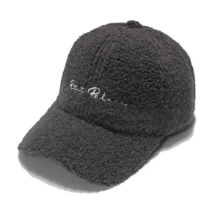 Lamb Wool Baseball Cap — Korean Style Plush Winter Sun Hat for Women