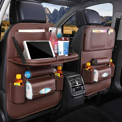 Car Back Seat Organizer Storage Bag with Foldable Table Tray Tablet Holder Tissue Box Auto Back Seat Bag Protector Accessories