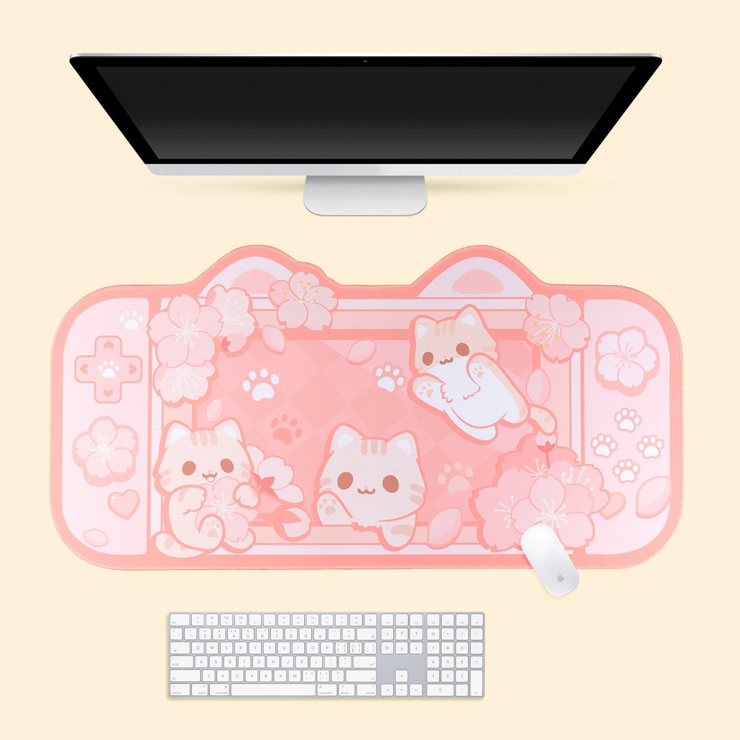 Kawaii Neko in a Game Console Pink Desk Pad-