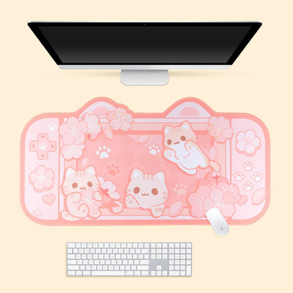 Kawaii Neko in a Game Console Pink Desk Pad-