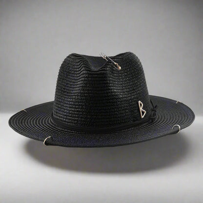 Unisex Metal Letter Straw Panama Hat