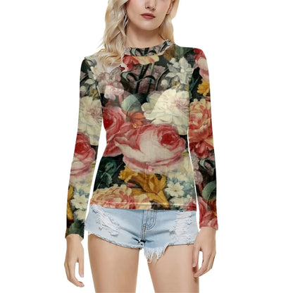 🌸 Vintage Floral Mesh Blouse