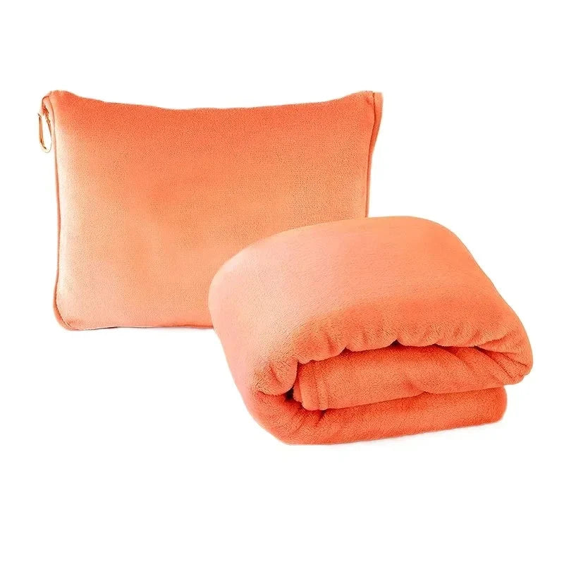Coral Fleece Travel Blanket – 2-in-1 Portable Airplane Blanket & Pillow