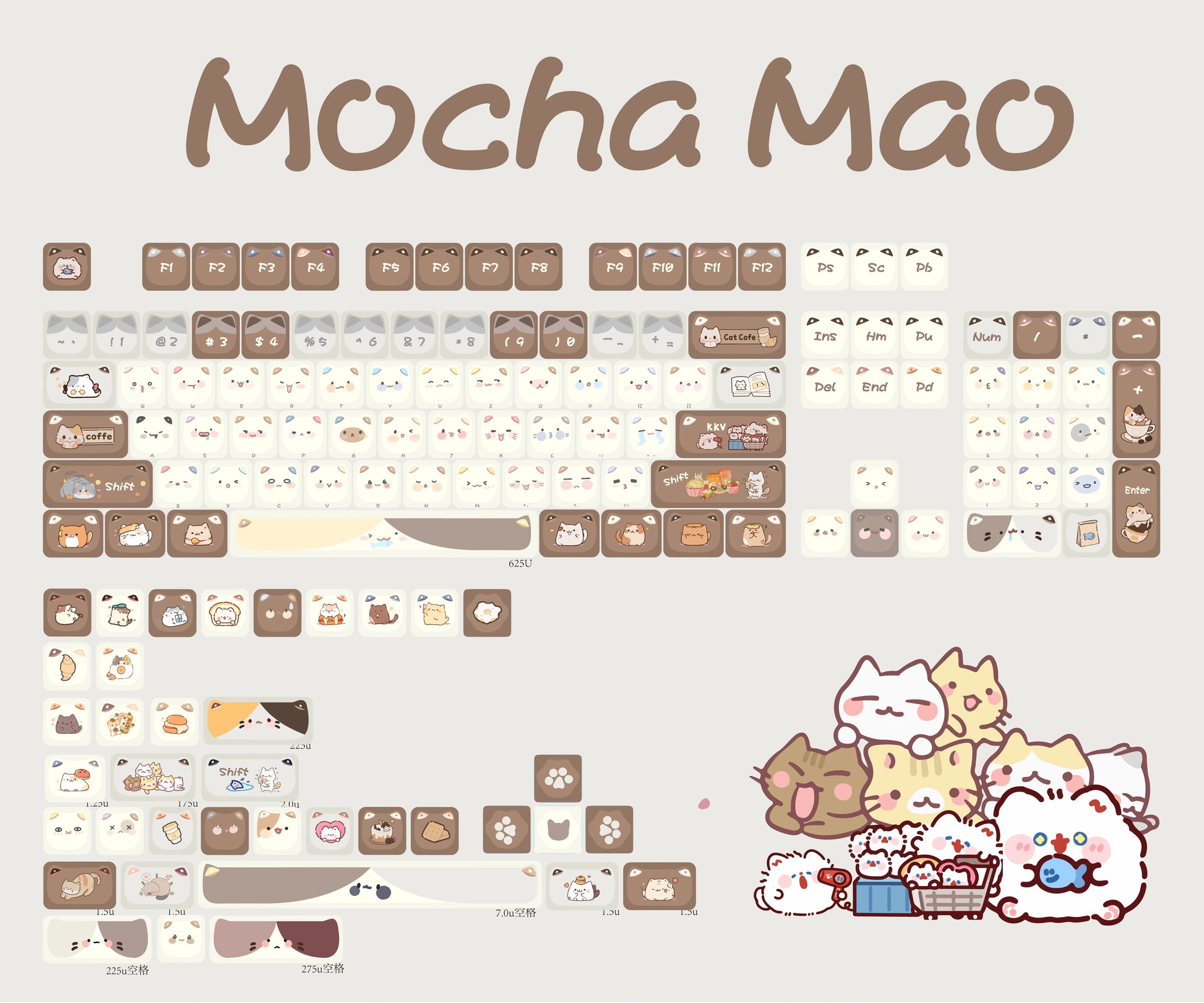 Kawaii Cat Keyboard Keycaps Set-