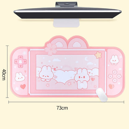Kawaii Pink Bunnies in a Game Console Desk Pad-