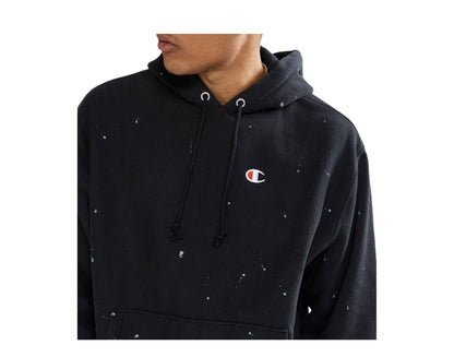 Champion C Life Reverse Weave Paint Splatter Men's Hoodie — Black