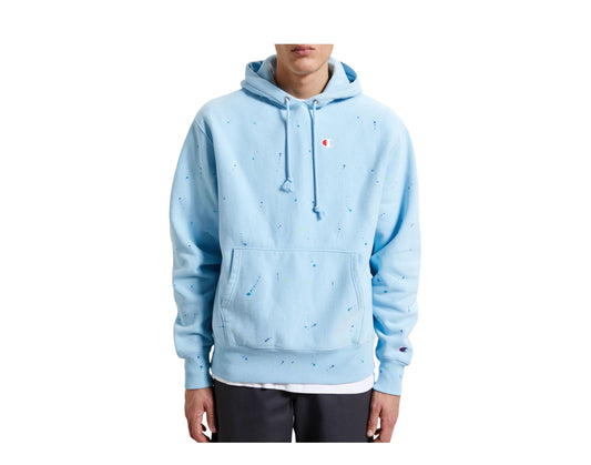 Champion C Life Reverse Weave Paint Splatter Men's Hoodie — Blue
