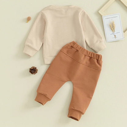 Baby Toddler Boys Girls 2Pcs Clothes Set Letter Auntie's Little Bestie Print Long Sleeve Pullover Top Jogger Pant Outfit