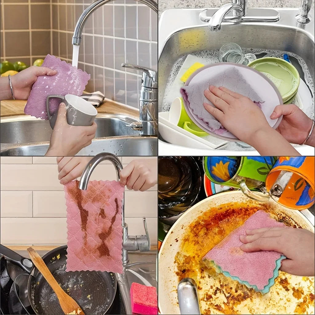 10pcs Microfiber Dish Cloths Multi Purpose Dishwashing Towels For Tableware Double Sided Cleaning Rags Kitchen Accessories