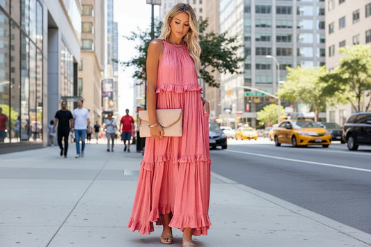 Elegant Apricot Ruffle Maxi Dress