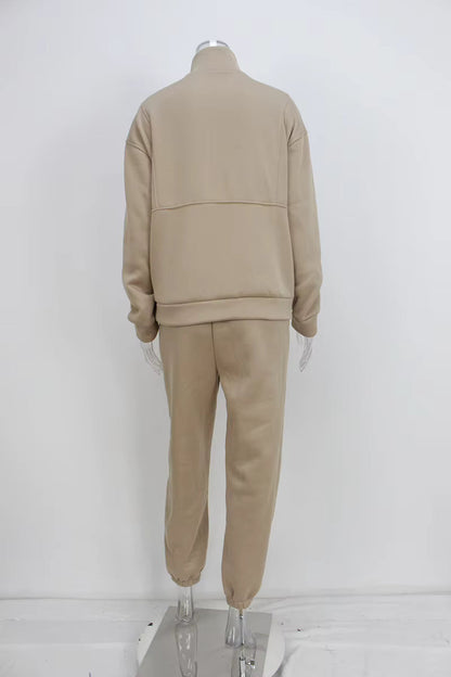 Women's Full-Zip Cropped Sweatshirt & Wide-Leg Pants Fleece Two-Piece Set