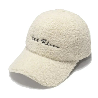 Lamb Wool Baseball Cap — Korean Style Plush Winter Sun Hat for Women