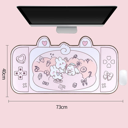 Kawaii Pink Bunnies in a Game Console Desk Pad-