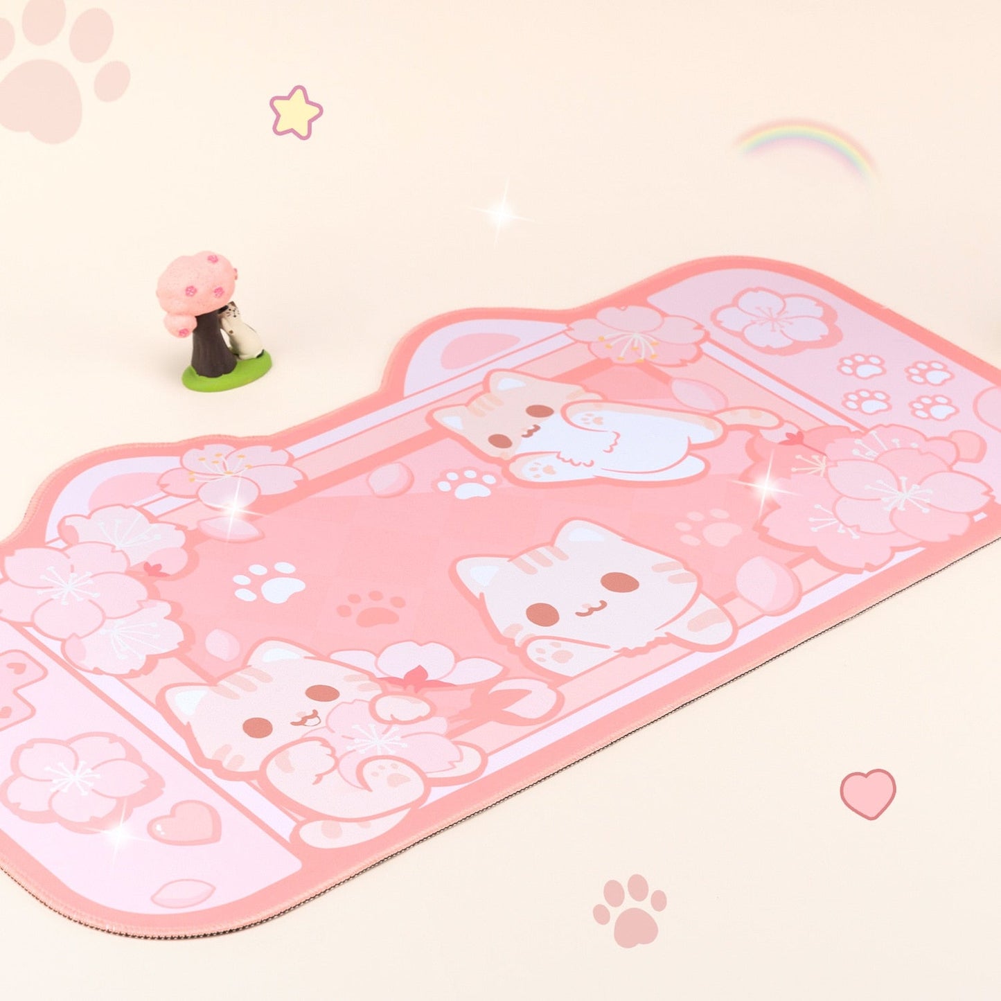 Kawaii Pink Cats in a Game Console Desk Pad-