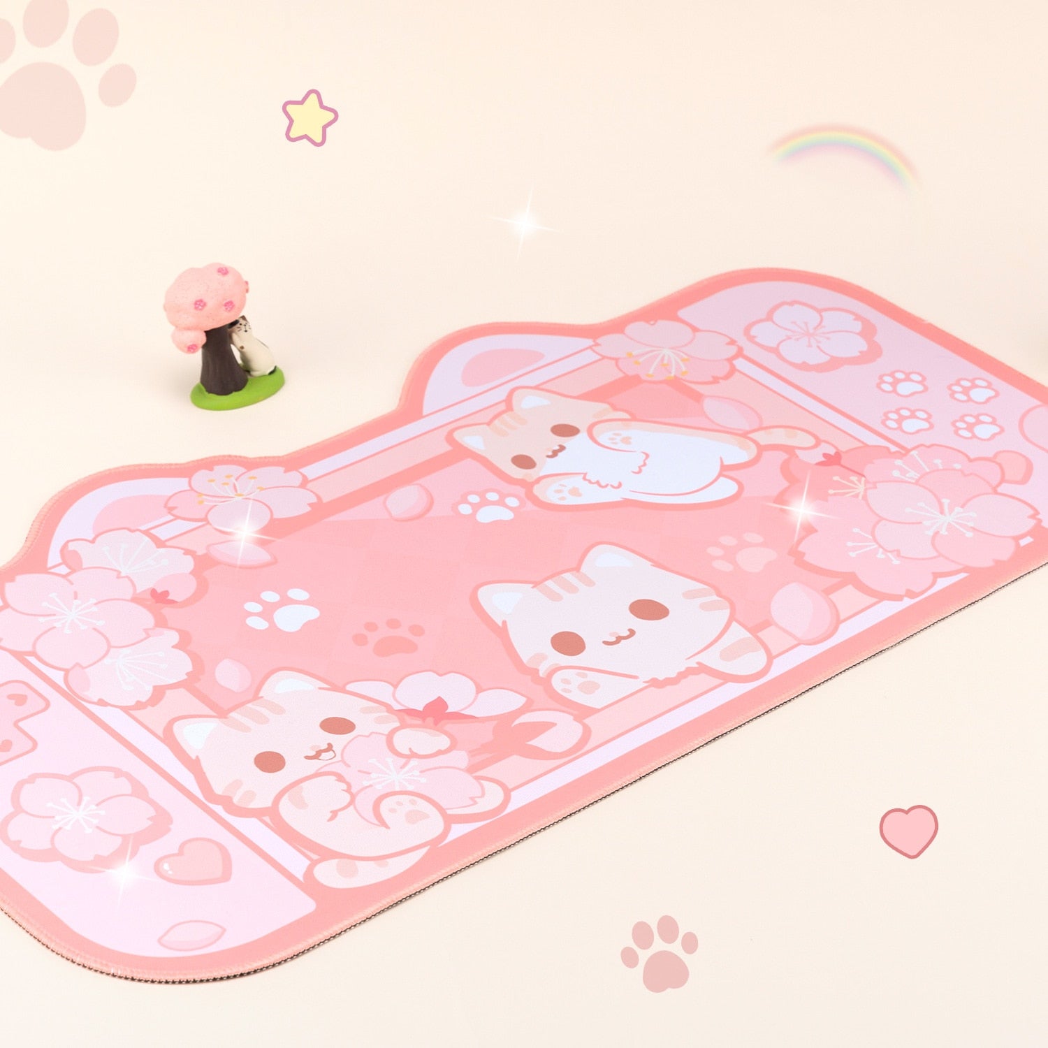 Kawaii Pink Cats in a Game Console Desk Pad-