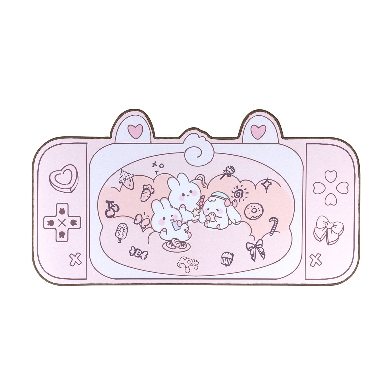 Kawaii Pink Bunnies in a Game Console Desk Pad-