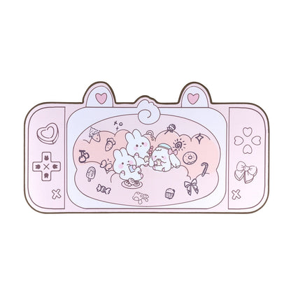 Kawaii Pink Bunnies in a Game Console Desk Pad-