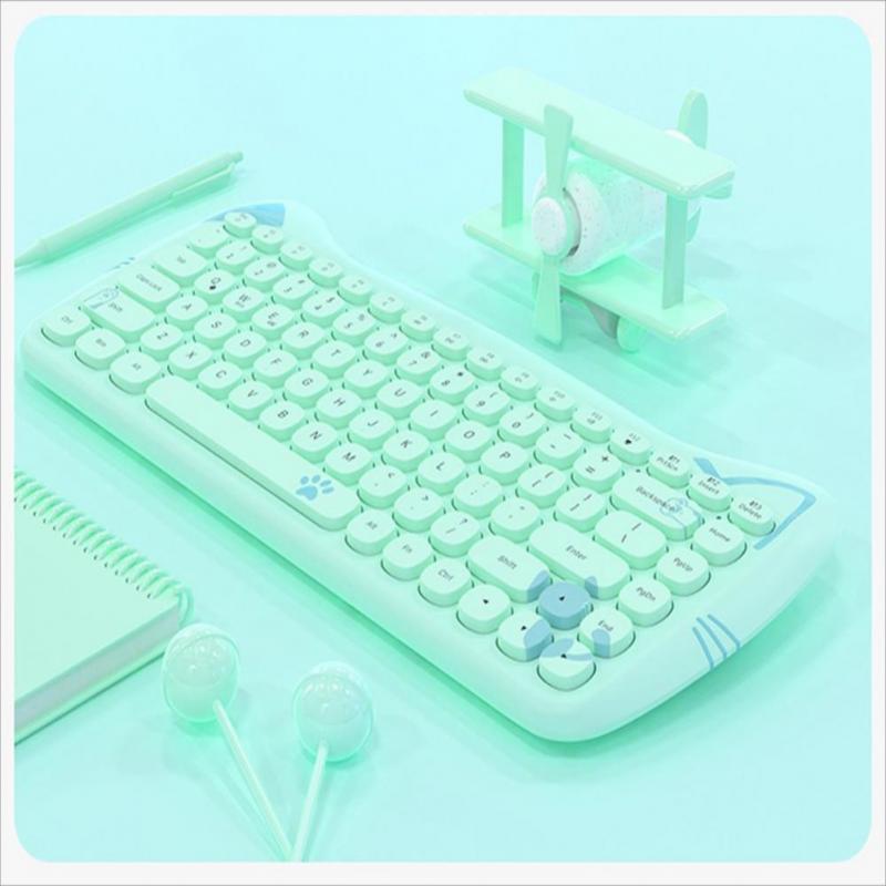Kawaii Green Cat Shaped Wireless Keyboard-