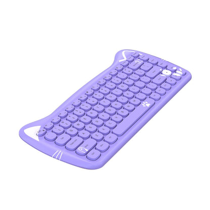 Kawaii Purple Cat Shaped Wireless Keyboard-