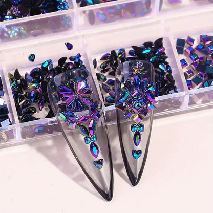 Multi-Shape 3D Flat Bottom Nail Rhinestones - Colorful AB Crystal Gems for DIY Manicure & Crafts