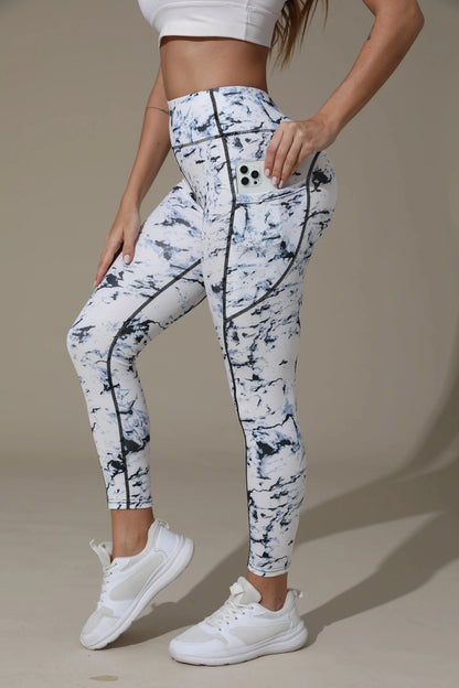 Printed High-Waist Pocket Fitness Pants Women