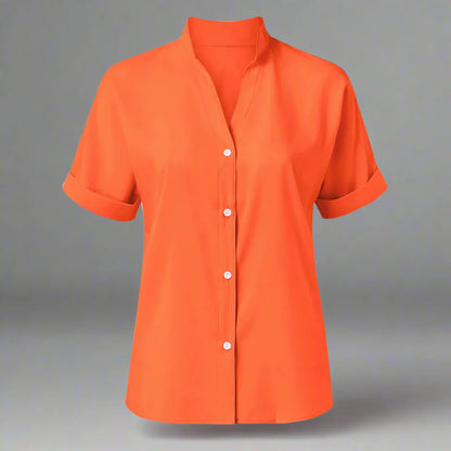 🧡 Summer Women's Satin V-Neck Short Sleeve Shirt – Elegant Casual Wear