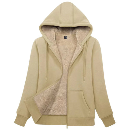 Sherpa-Lined Fleece Zip-Up Hoodie Jacket Women