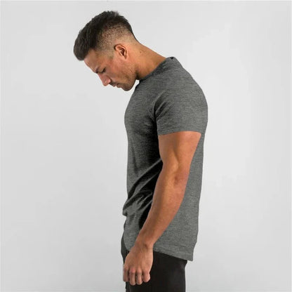 T Shirt Men Casual Short Sleeve Muscle Joggers Bodybuilding Tshirt Male Gym Fitness Tops Tee Streetwear Slim Fit Summer T-shirt