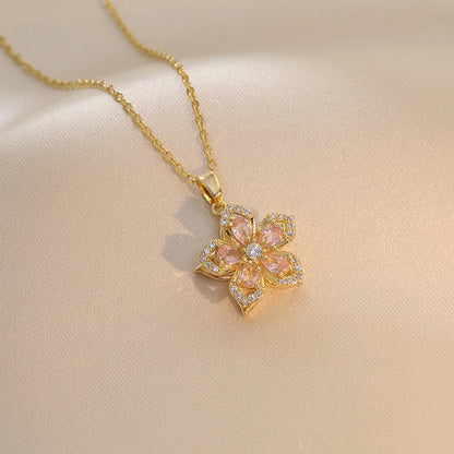 Luxury Spin Zircon Flower Pendant Necklace For Women