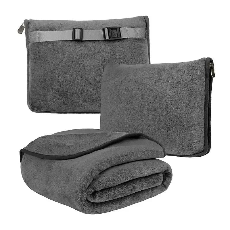 Coral Fleece Travel Blanket – 2-in-1 Portable Airplane Blanket & Pillow