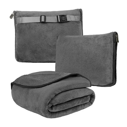 Coral Fleece Travel Blanket – 2-in-1 Portable Airplane Blanket & Pillow