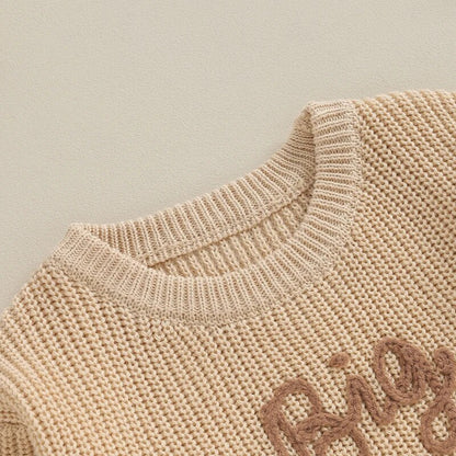 Toddler Kids Boys Sweaters Cotton Long Sleeve Letter Embroidery Big Brother Pullover Loose Knitwear Top