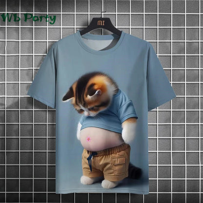 Cat Print T-shirts for Men - Y2K Graphic T-Shirt