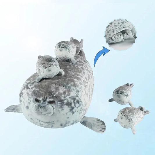 Mother & Baby Seal Plush Toy Set – Soft Zipper Seal Doll Gift