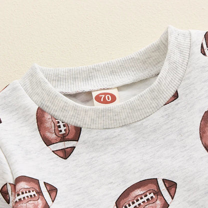 Baby Toddler Boys Girls 2Pcs Football Print Long Sleeve Round Neck Top Drawstring Pockets Pants Set