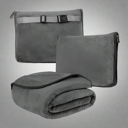 Coral Fleece Travel Blanket – 2-in-1 Portable Airplane Blanket & Pillow