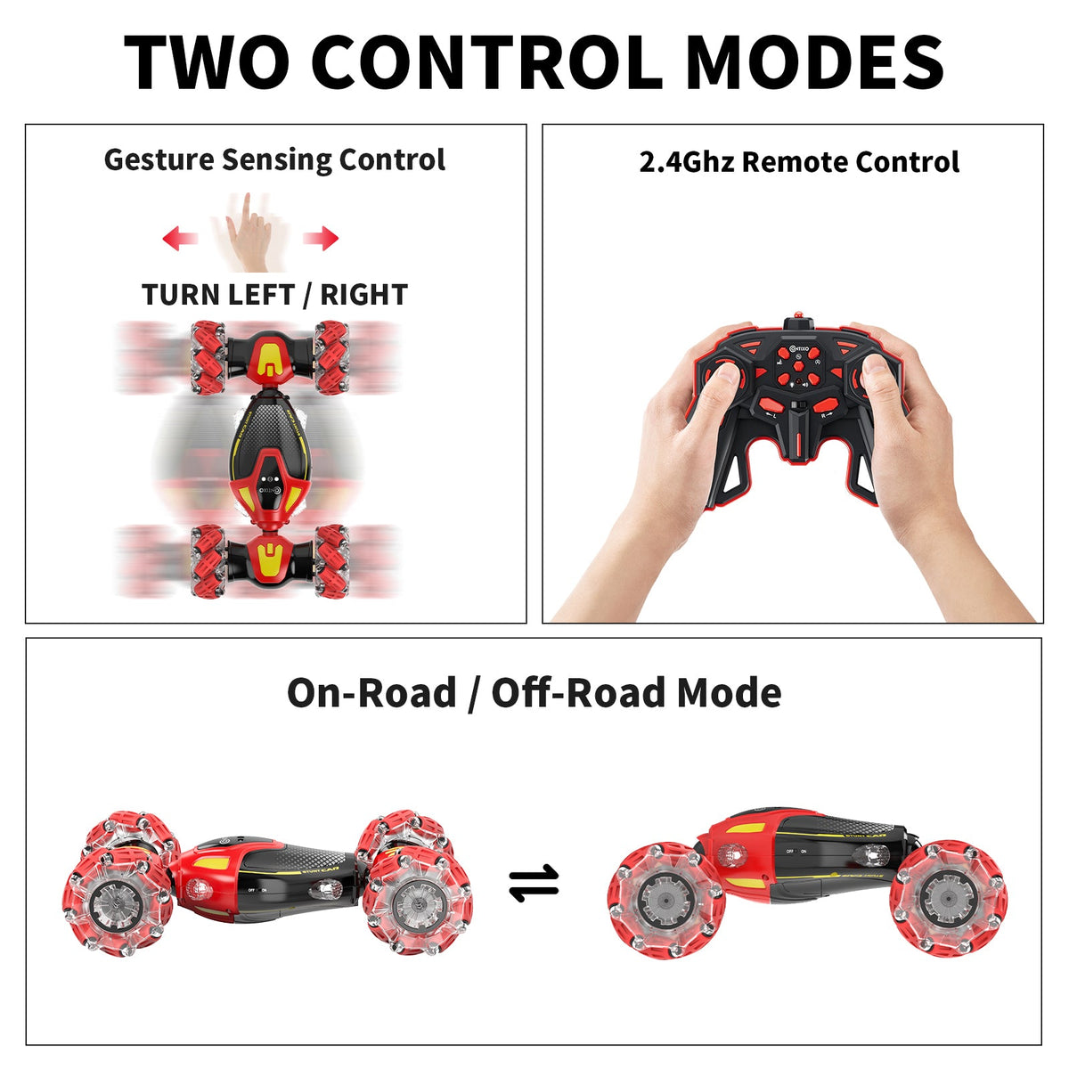 Contixo SC10 Cobra Speed Crawler RC Stunt Car - 4WD With Remote & Gesture Control, Red