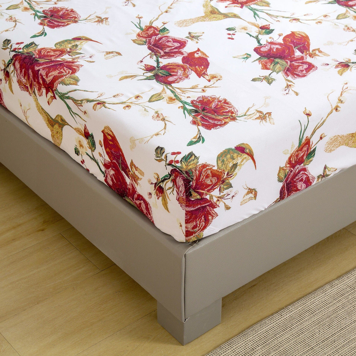 Tache Floral Hummingbirds Burgundy White Vintage Rose Garden Bed Sheet Set (SD-7676)