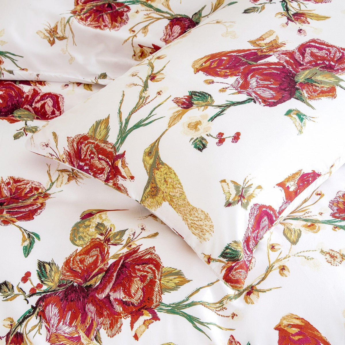 Tache Floral Hummingbirds Burgundy White Vintage Rose Garden Reversible Duvet Cover (SD-7676)