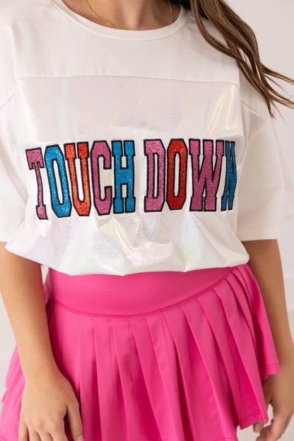 Glitter "Touchdown" on White T-Shirt