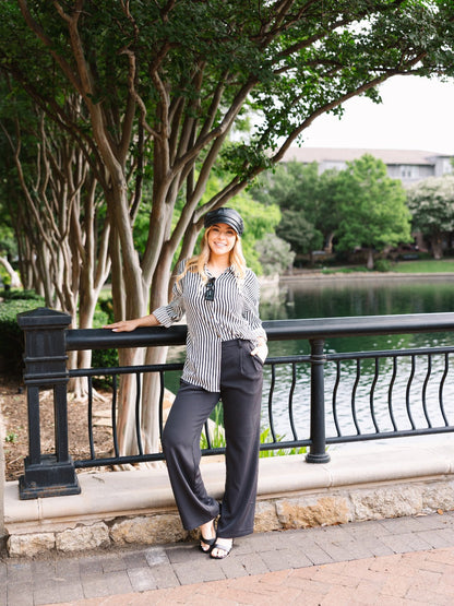 Kathryn Classic Button-Up, Black Stripes