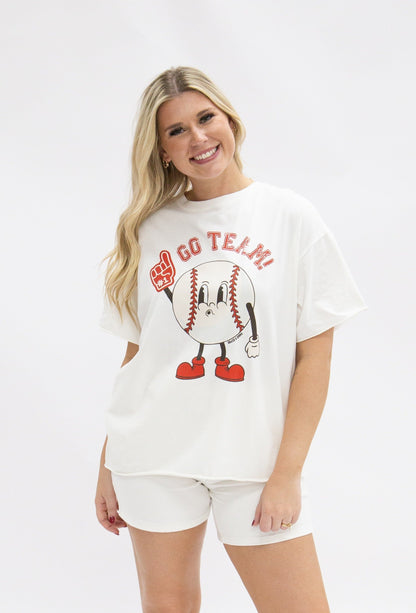 Go Team on White Boxy Tee